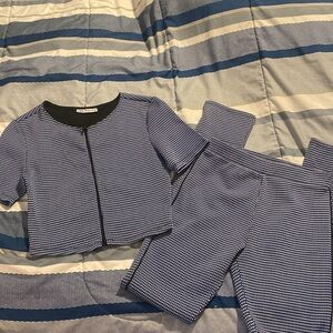 Zara Blue and White Checkered Two-Piece Set